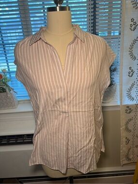 Max Studio Women's Pink Striped Collared Short-Sleeve Blouse